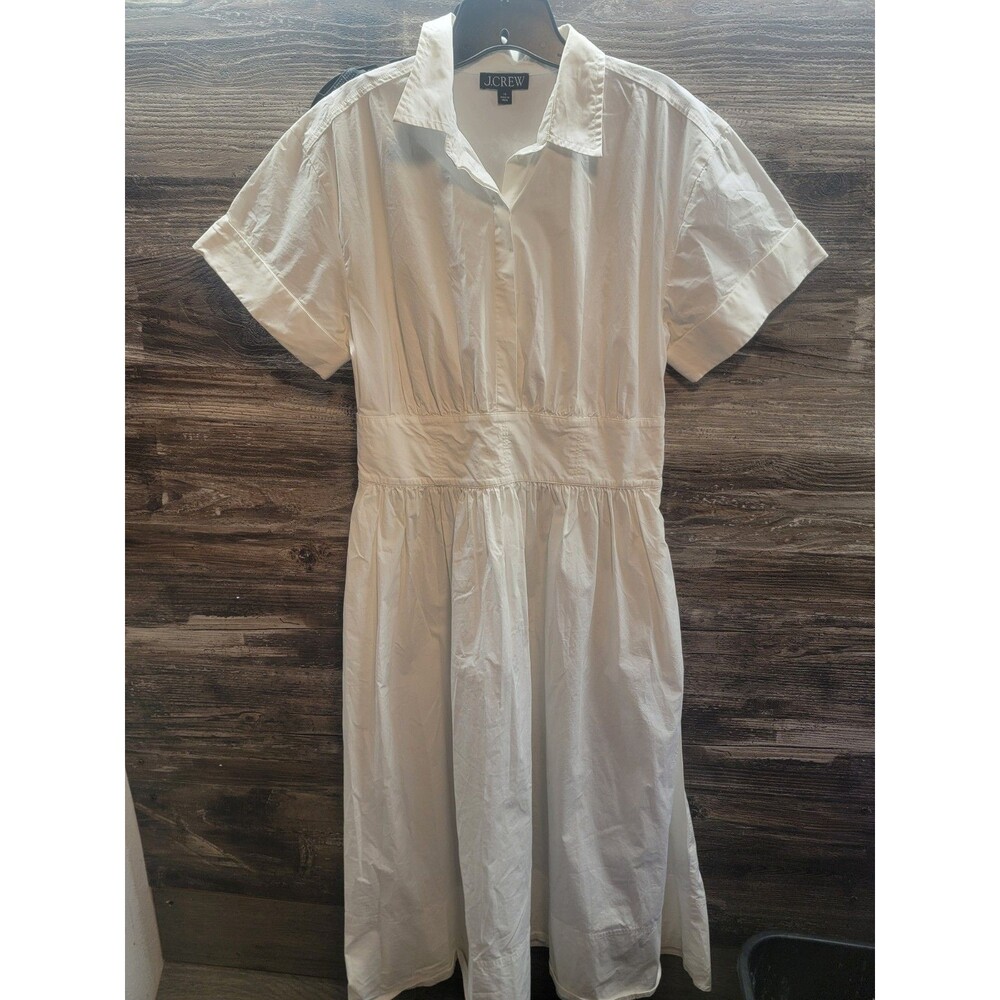 J.Crew Elena Shirt Dress Midi Cotton Poplin White Classic Minimalist US 10